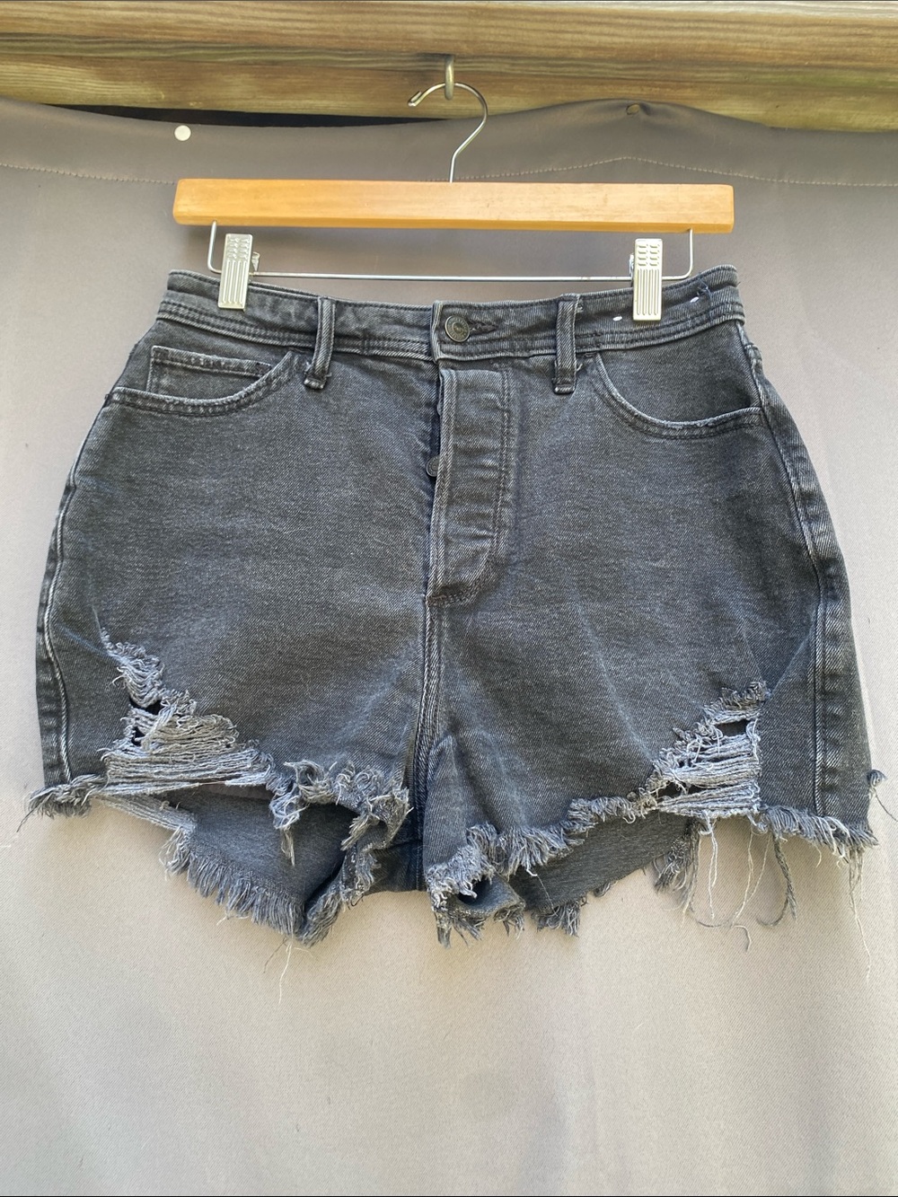 Hollister Black Washed Distressed Denim Shorts